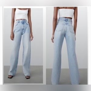 Zara Light Wash Wide Leg High-Rise Jeans